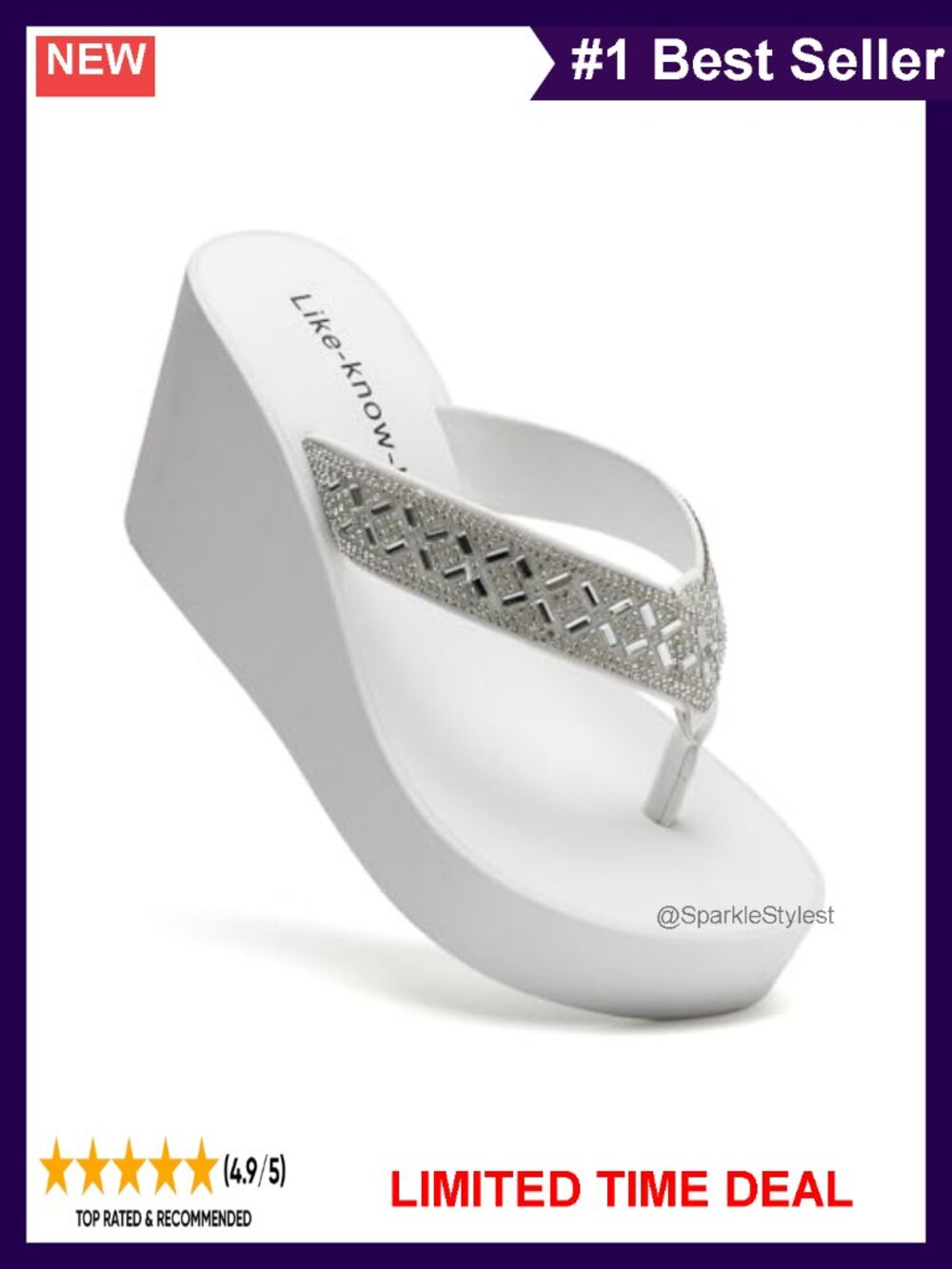 Rhinestone Wedge Flip Flops Platform Sandals Faux Suede Wedding Shoes